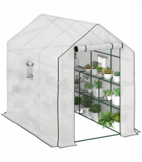 Outsunny Walk-in Outdoor Green House with Door and Mesh Windows, White