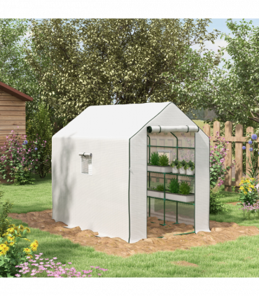 Outsunny Walk-in Outdoor Green House with Door and Mesh Windows, White