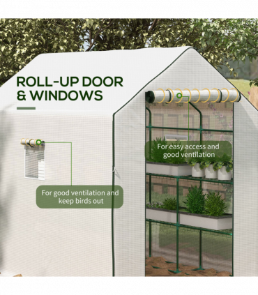 Outsunny Walk-in Outdoor Green House with Door and Mesh Windows, White