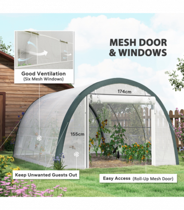 Outsunny Walk-in Tunnel Greenhouse, Upgraded Structure, Mesh Door & Windows