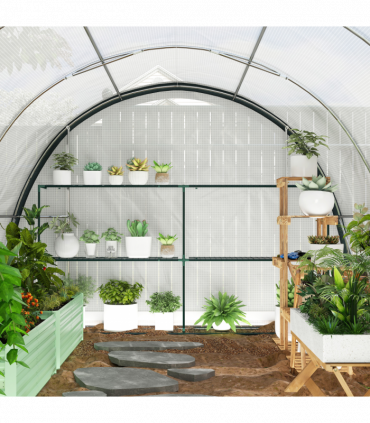 Outsunny Walk-in Tunnel Greenhouse, Upgraded Structure, Mesh Door & Windows