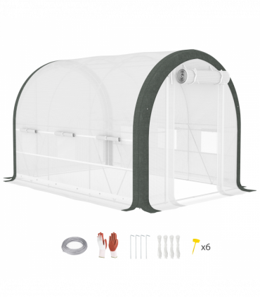 Outsunny Walk-in Tunnel Greenhouse, Upgraded Structure, Mesh Door & Windows