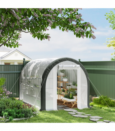 Outsunny Walk-in Tunnel Greenhouse, Upgraded Structure, Mesh Door & Windows