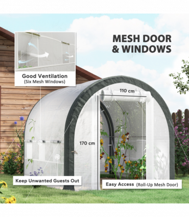 Outsunny Walk-in Tunnel Greenhouse, Upgraded Structure, Mesh Door & Windows