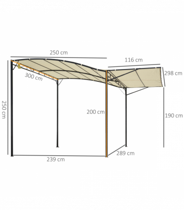 Outsunny Wall Mounted Garden Gazebo Awning, 300L x 250W x 200-250Hcm