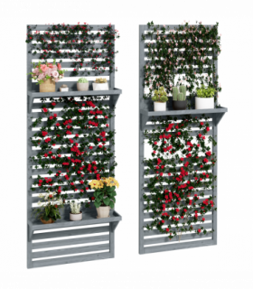Outsunny Wall Mounted Plant Stands Set of 2 with Shelves and Slatted Trellis