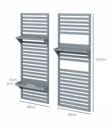 Outsunny Wall Mounted Plant Stands Set of 2 with Shelves and Slatted Trellis