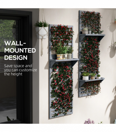 Outsunny Wall Mounted Plant Stands Set of 2 with Shelves and Slatted Trellis