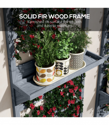 Outsunny Wall Mounted Plant Stands Set of 2 with Shelves and Slatted Trellis