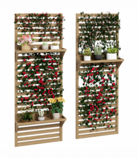 Outsunny Wall Mounted Plant Stands Set of 2 with Shelves and Slatted Trellis
