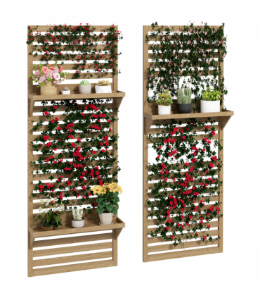 Outsunny Wall Mounted Plant Stands Set of 2 with Shelves and Slatted Trellis
