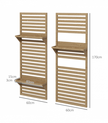 Outsunny Wall Mounted Plant Stands Set of 2 with Shelves and Slatted Trellis