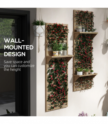 Outsunny Wall Mounted Plant Stands Set of 2 with Shelves and Slatted Trellis