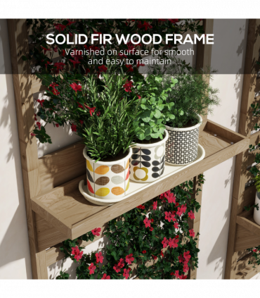 Outsunny Wall Mounted Plant Stands Set of 2 with Shelves and Slatted Trellis