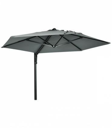 Outsunny Wall-Mounted Parasol Patio Umbrella with Hand to Push System Grey