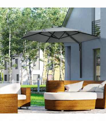 Outsunny Wall-Mounted Parasol Patio Umbrella with Hand to Push System Grey
