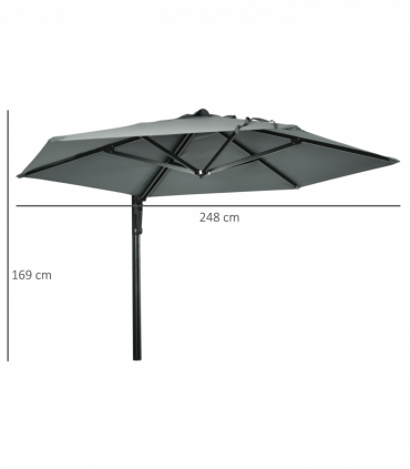 Outsunny Wall-Mounted Parasol Patio Umbrella with Hand to Push System Grey
