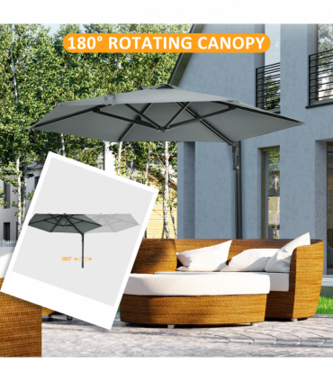 Outsunny Wall-Mounted Parasol Patio Umbrella with Hand to Push System Grey