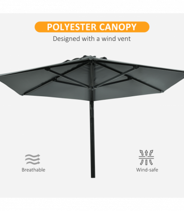 Outsunny Wall-Mounted Parasol Patio Umbrella with Hand to Push System Grey