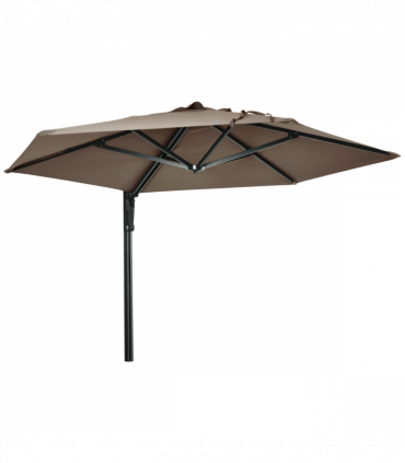 Outsunny Wall-Mounted Parasol Patio Umbrella with Hand to Push System Khaki