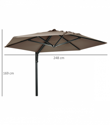 Outsunny Wall-Mounted Parasol Patio Umbrella with Hand to Push System Khaki
