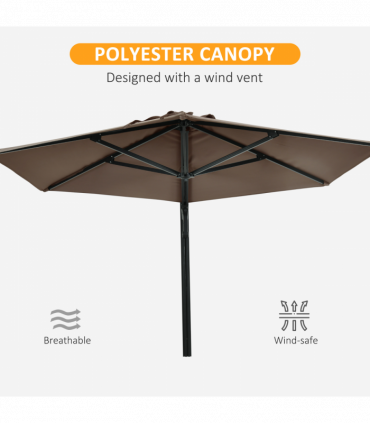 Outsunny Wall-Mounted Parasol Patio Umbrella with Hand to Push System Khaki