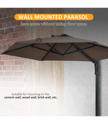 Outsunny Wall-Mounted Parasol Patio Umbrella with Hand to Push System Khaki
