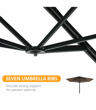 Outsunny Wall-Mounted Parasol Patio Umbrella with Hand to Push System Khaki