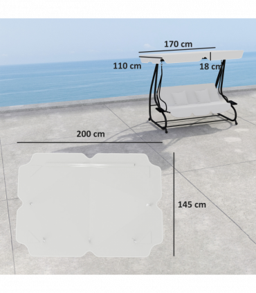 Outsunny Waterproof Garden Swing Canopy Replacement 3 Seater, Light Grey