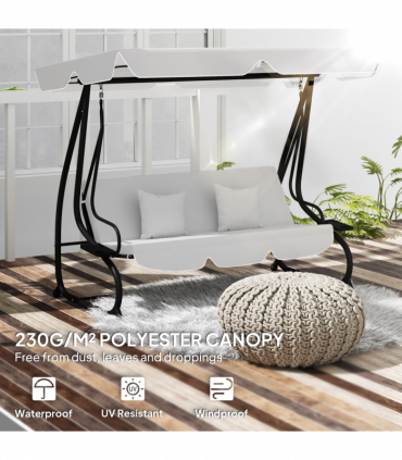 Outsunny Waterproof Garden Swing Canopy Replacement 3 Seater, Light Grey