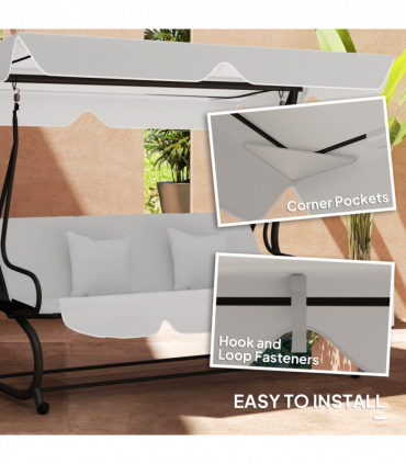Outsunny Waterproof Garden Swing Canopy Replacement 3 Seater, Light Grey