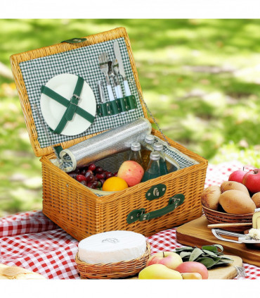Outsunny Wicker Picnic Basket for 2 w/ Insulated Cooler Bag, Light Brown