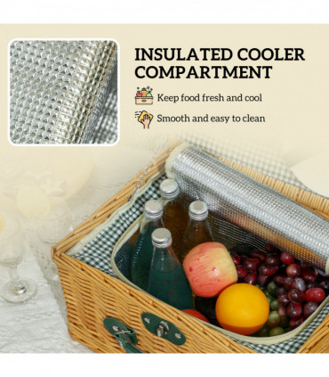 Outsunny Wicker Picnic Basket for 2 w/ Insulated Cooler Bag, Light Brown