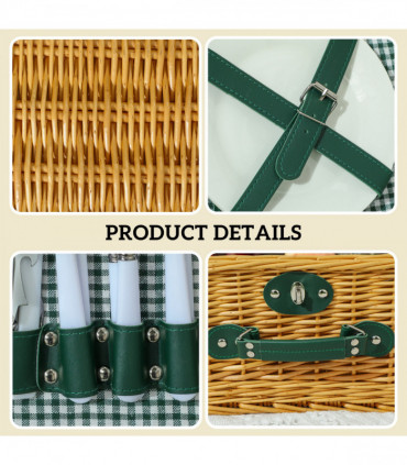 Outsunny Wicker Picnic Basket for 2 w/ Insulated Cooler Bag, Light Brown