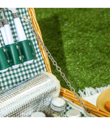 Outsunny Wicker Picnic Basket for 2 w/ Insulated Cooler Bag, Light Brown
