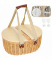 Outsunny Wicker Picnic Basket for 2 with Pine Wood Lid, Light Brown