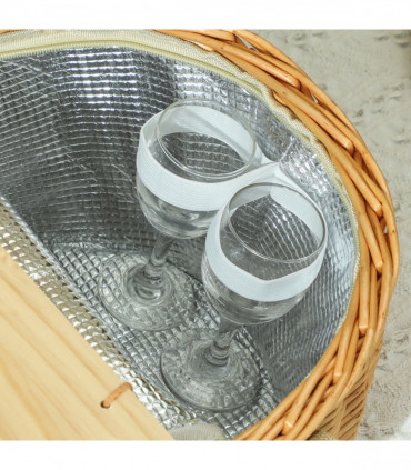Outsunny Wicker Picnic Basket for 2 with Pine Wood Lid, Light Brown