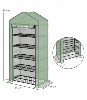 Outsunny Widened Mini Greenhouse 5 Tier Green House, 193H x 90W x 49Dcm, Green