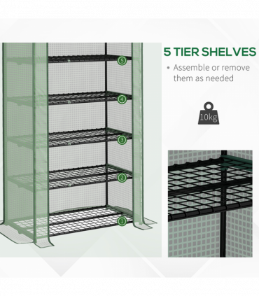 Outsunny Widened Mini Greenhouse 5 Tier Green House, 193H x 90W x 49Dcm, Green