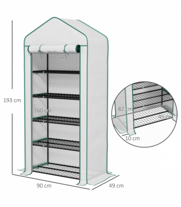 Outsunny Widened Mini Greenhouse 5 Tier Green House, 193H x 90W x 49Dcm, White
