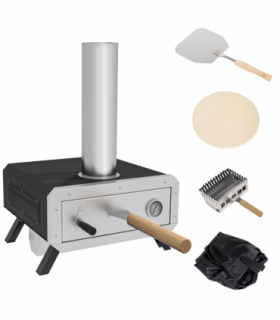 Outsunny Wood Fired Pizza Oven with Rotating Pizza Stone and Cover, Black