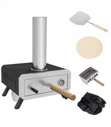 Outsunny Wood Fired Pizza Oven with Rotating Pizza Stone and Cover, Black