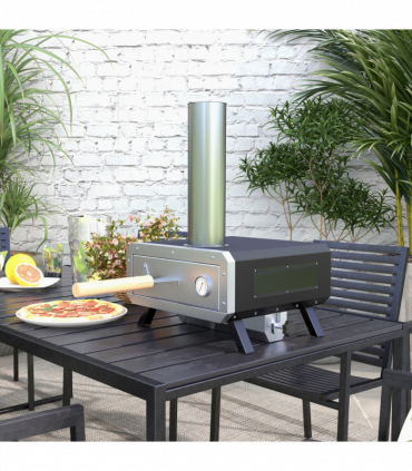 Outsunny Wood Fired Pizza Oven with Rotating Pizza Stone and Cover, Black