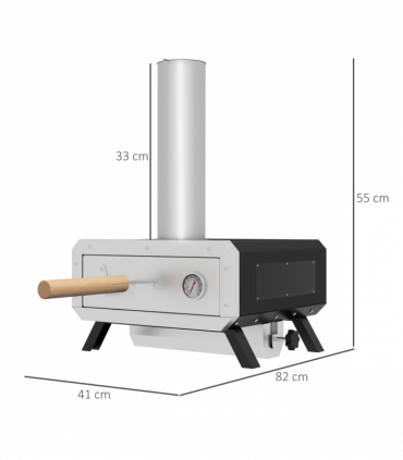 Outsunny Wood Fired Pizza Oven with Rotating Pizza Stone and Cover, Black