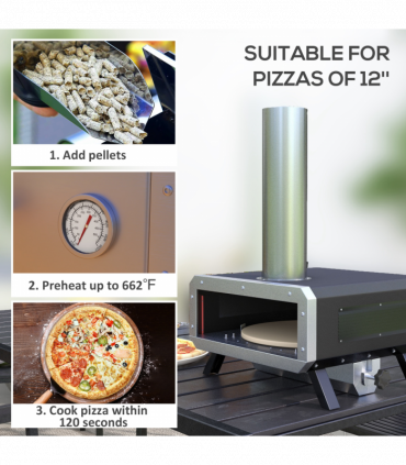 Outsunny Wood Fired Pizza Oven with Rotating Pizza Stone and Cover, Black