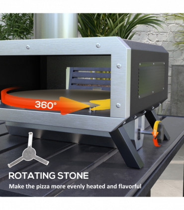 Outsunny Wood Fired Pizza Oven with Rotating Pizza Stone and Cover, Black