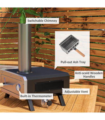 Outsunny Wood Fired Pizza Oven with Rotating Pizza Stone and Cover, Black