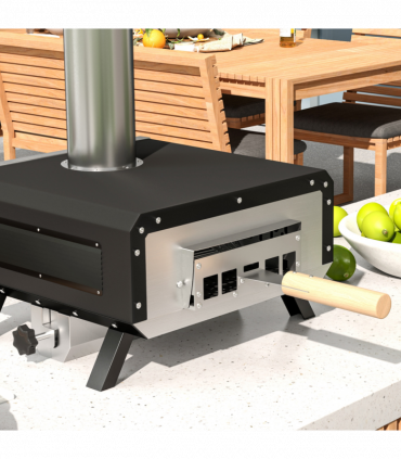 Outsunny Wood Fired Pizza Oven with Rotating Pizza Stone and Cover, Black