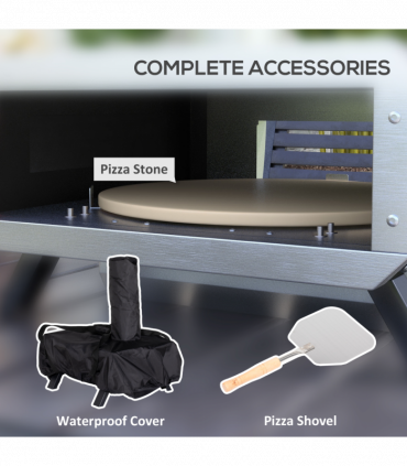 Outsunny Wood Fired Pizza Oven with Rotating Pizza Stone and Cover, Black