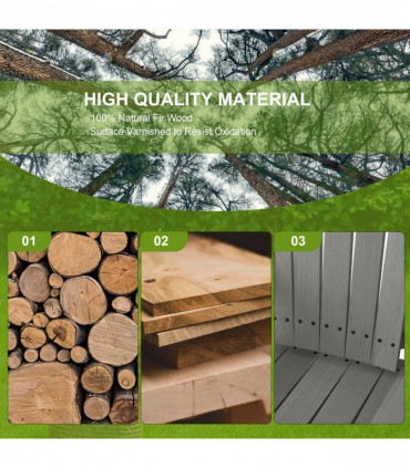 Outsunny Wood Patio Bench 2 Seats w/ Centre Coffee Table, Grey